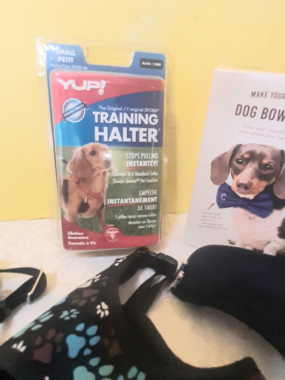 Collection of small dog items.